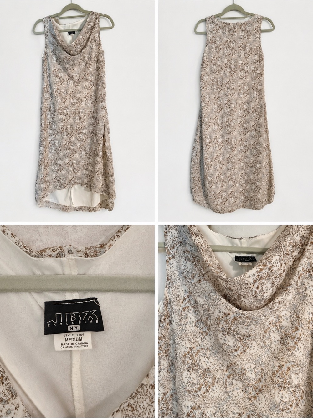 JBX Sleeveless Cowl Neck Floral High-Low Dress - Beige & Cream